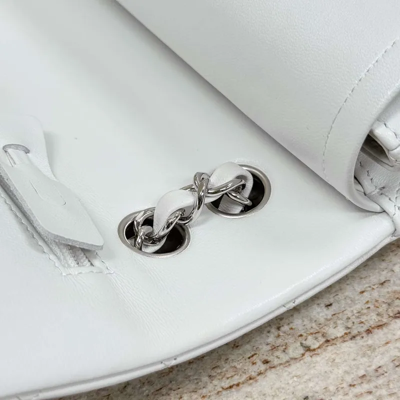 Chanel A01112 Flap Classic 11.12 Handbag Haas Lambskin & Gold Tone Metal White