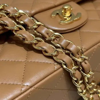 Chanel A01112 Flap Classic 11.12 Handbag Haas Lambskin & Gold Tone Metal Caramel