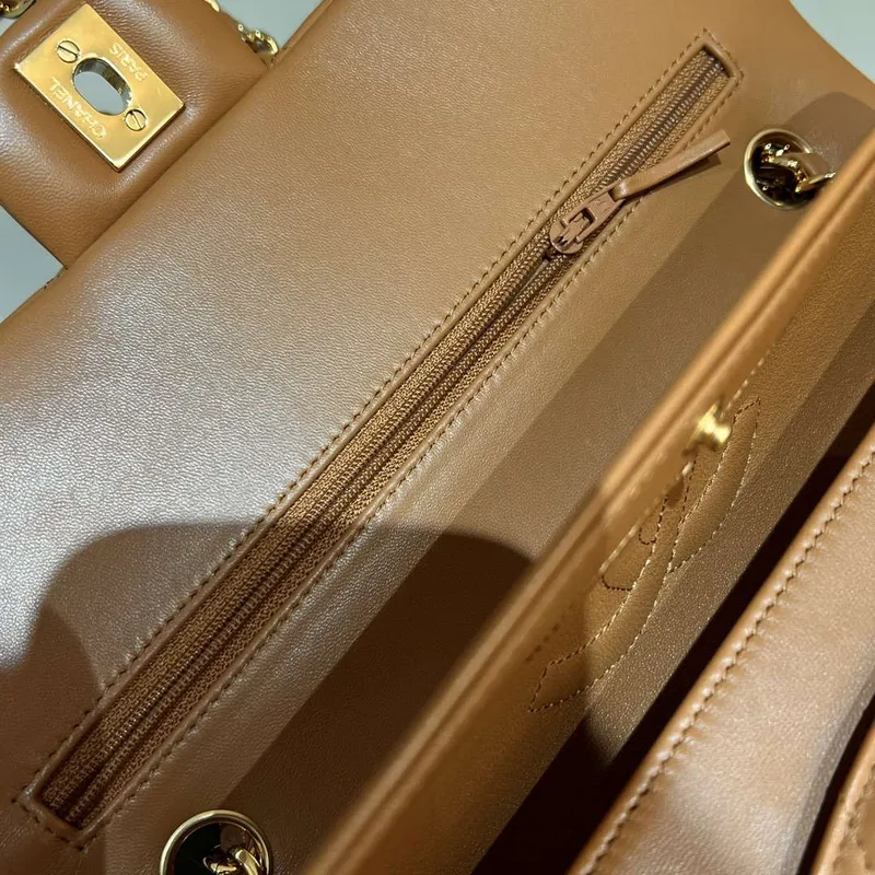 Chanel A01112 Flap Classic 11.12 Handbag Haas Lambskin & Gold Tone Metal Caramel