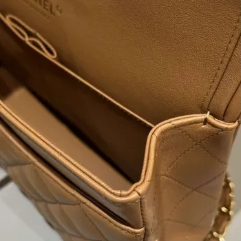 Chanel A01112 Flap Classic 11.12 Handbag Haas Lambskin & Gold Tone Metal Caramel