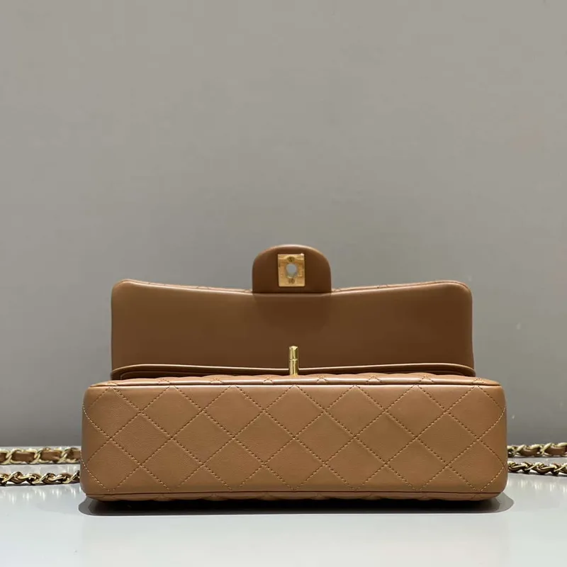 Chanel A01112 Flap Classic 11.12 Handbag Haas Lambskin & Gold Tone Metal Caramel