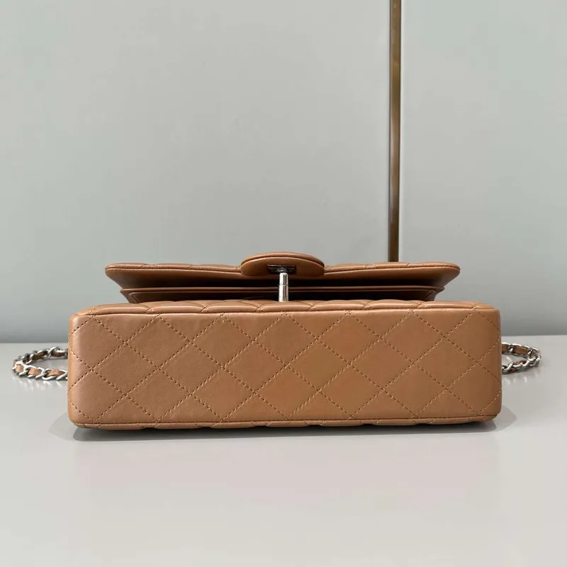 Chanel A01112 Flap Classic 11.12 Handbag Haas Lambskin & Gold Tone Metal Caramel