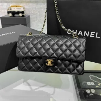 Chanel A01112 Flap Classic 11.12 Handbag Haas Lambskin & Gold Tone Metal Black