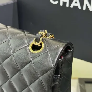 Chanel A01112 Flap Classic 11.12 Handbag Haas Lambskin & Gold Tone Metal Black