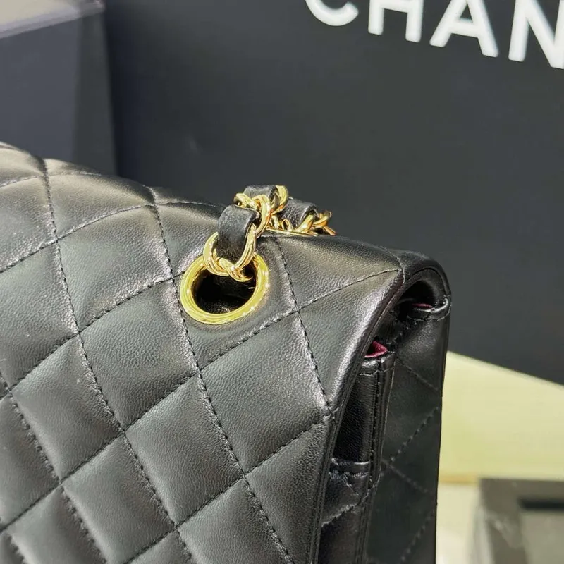 Chanel A01112 Flap Classic 11.12 Handbag Haas Lambskin & Gold Tone Metal Black