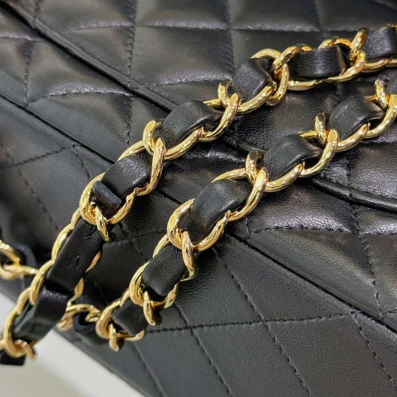 Chanel A01112 Flap Classic 11.12 Handbag Haas Lambskin & Gold Tone Metal Black