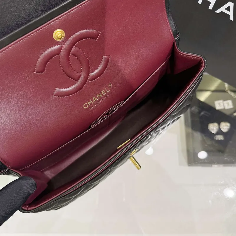 Chanel A01112 Flap Classic 11.12 Handbag Haas Lambskin & Gold Tone Metal Black