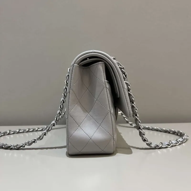 Chanel A01112 Flap Classic 11.12 Handbag Haas Lambskin & Gold Tone Metal Light Gray