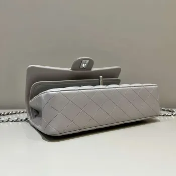 Chanel A01112 Flap Classic 11.12 Handbag Haas Lambskin & Gold Tone Metal Light Gray