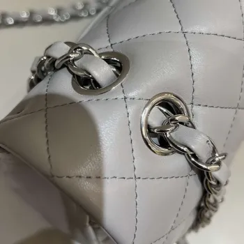 Chanel A01112 Flap Classic 11.12 Handbag Haas Lambskin & Gold Tone Metal Light Gray