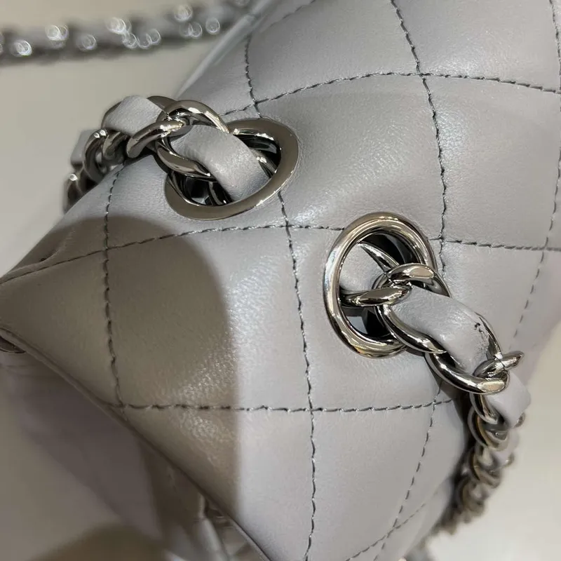 Chanel A01112 Flap Classic 11.12 Handbag Haas Lambskin & Gold Tone Metal Light Gray