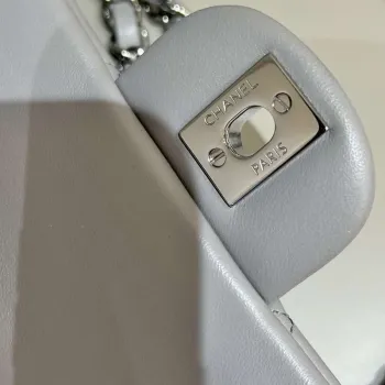 Chanel A01112 Flap Classic 11.12 Handbag Haas Lambskin & Gold Tone Metal Light Gray