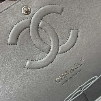 Chanel A01112 Flap Classic 11.12 Handbag Haas Lambskin & Gold Tone Metal Light Gray