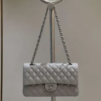 Chanel A01112 Flap Classic 11.12 Handbag Haas Lambskin & Gold Tone Metal Light Gray