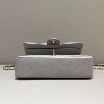 Chanel A01112 Flap Classic 11.12 Handbag Haas Lambskin & Gold Tone Metal Light Gray