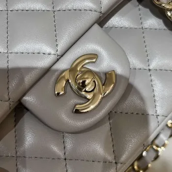 Chanel A01112 Flap Classic 11.12 Handbag Haas Lambskin & Gold Tone Metal Light Gray