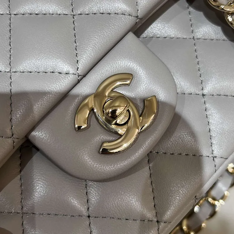 Chanel A01112 Flap Classic 11.12 Handbag Haas Lambskin & Gold Tone Metal Light Gray