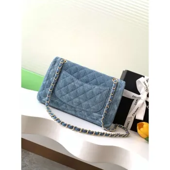 Chanel A01112 Flap Classic 11.12 Handbag Vintage denim jeans & Gold Tone