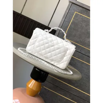 Chanel AS5244 Flap Bag with Top Handle Lambskin & Lacquered Metal White