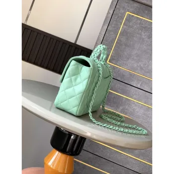Chanel AS5244 Flap Bag with Top Handle Lambskin & Lacquered Metal Light Green