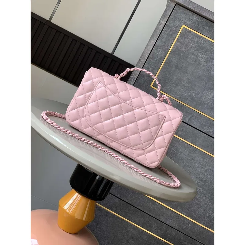 Chanel AS5244 Flap Bag with Top Handle Lambskin & Lacquered Metal Light Pink
