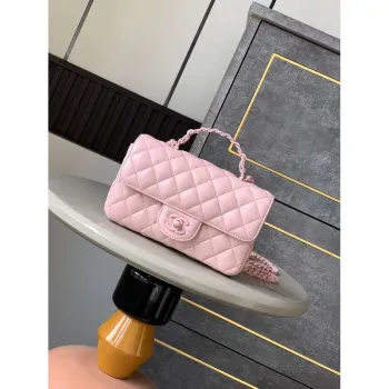 Chanel AS5243 Mini Flap Bag with Top Handle Lambskin & Lacquered Metal Pink