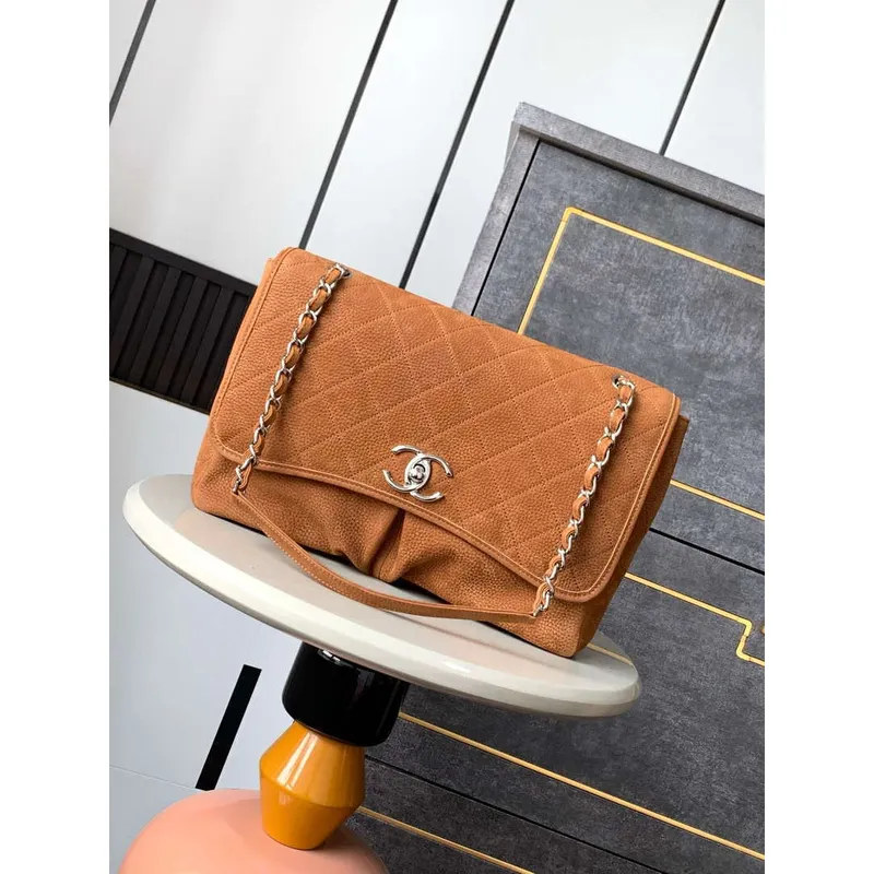 Chanel A90090 Flap Bag Vintage Earthy Yellow Suede Silver