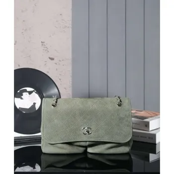 Chanel A90090 Flap Bag Vintage Green Suede Silver