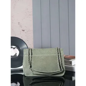Chanel A90090 Flap Bag Vintage Green Suede Silver