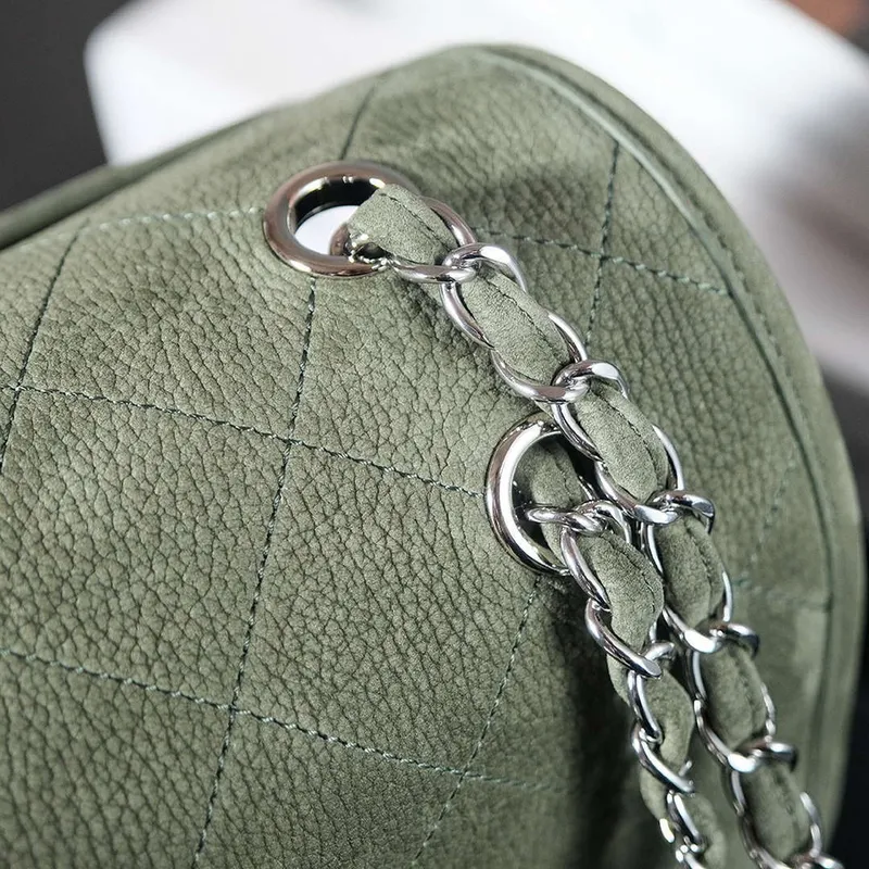 Chanel A90090 Flap Bag Vintage Green Suede Silver