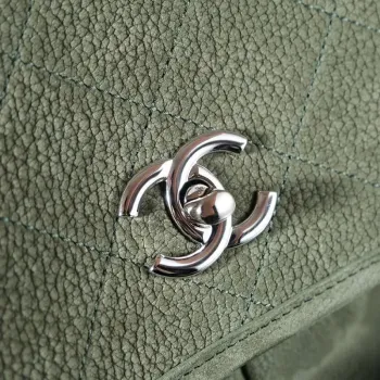 Chanel A90090 Flap Bag Vintage Green Suede Silver