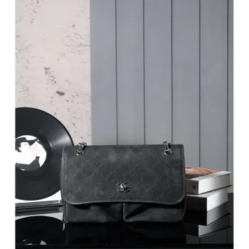 Chanel A90090 Flap Bag Vintage Black Suede Silver