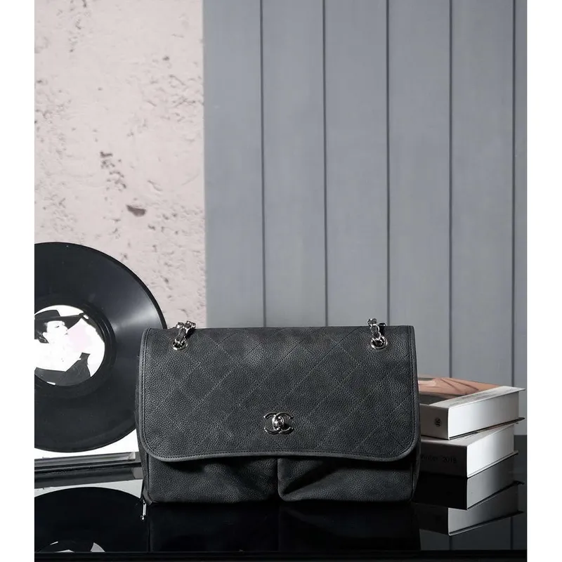 Chanel A90090 Flap Bag Vintage Black Suede Silver
