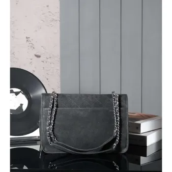 Chanel A90090 Flap Bag Vintage Black Suede Silver