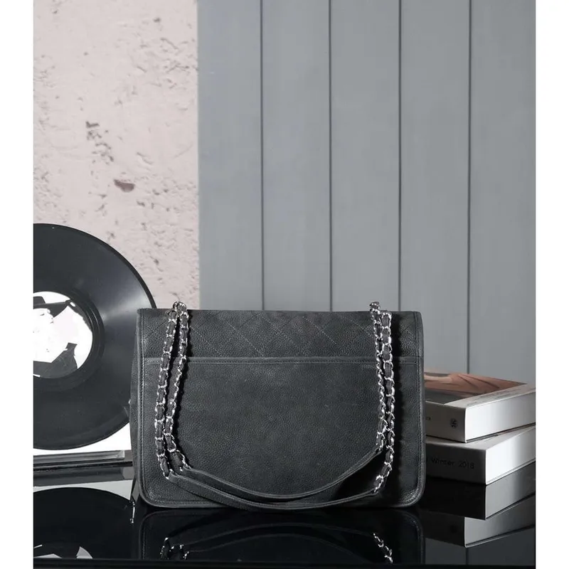 Chanel A90090 Flap Bag Vintage Black Suede Silver