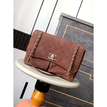 Chanel A90090 Flap Bag Vintage Coffee Suede Silver