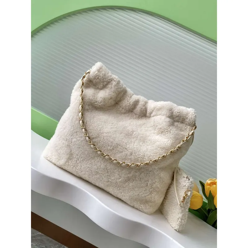 Chanel 22 bag AS3260 Small Handbag  Sheep wool Beige