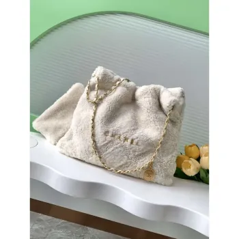 Chanel 22 Handbag Sheep wool & Gold Tone Metal AS3261 Beige