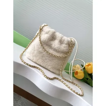 Chanel 22 AS3980 Mini Handbag wool & Gold Tone Metal Beige