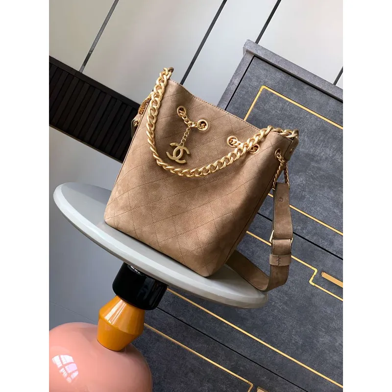 Chanel A99004 Vintage Hobo 25P Basket Shopping Bag Suede Brown