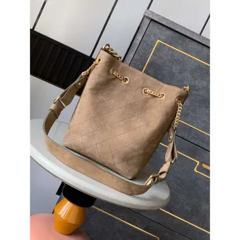 Chanel A99004 Vintage Hobo 25P Basket Shopping Bag Suede Brown