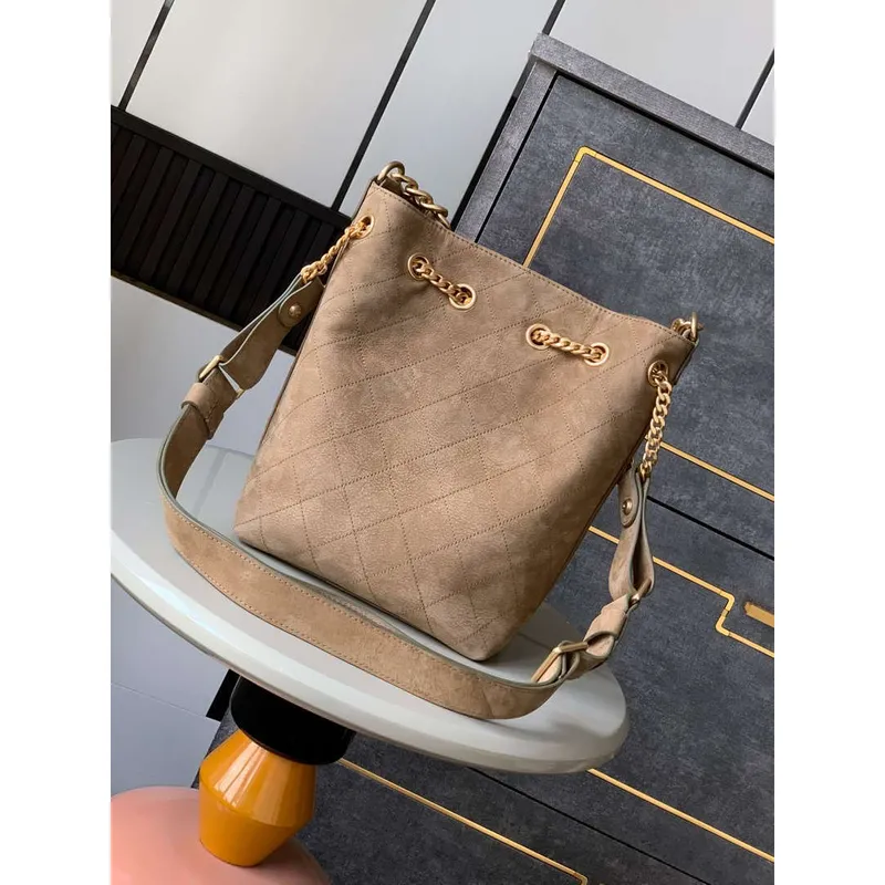 Chanel A99004 Vintage Hobo 25P Basket Shopping Bag Suede Brown