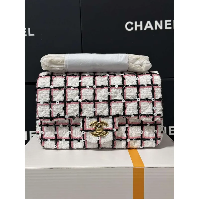 Chanel A69900 25C Mini Flap Fabric Printed  AS1116 Pink and white