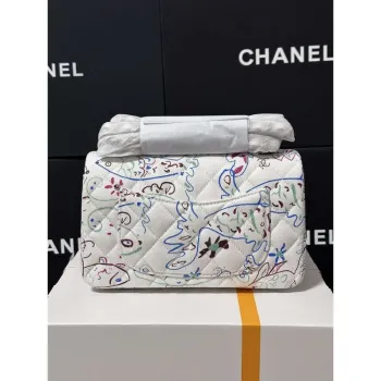 Chanel A69900 25C Mini Flap Fabric Printed  AS1116 White