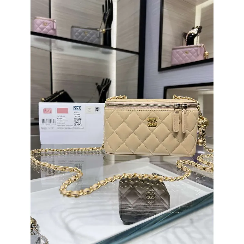 Chanel AP2303 Clutch With Chain in Lambskin gold balls Apricot