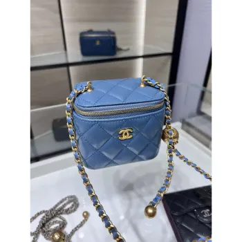 Chanel AP1447 small Vanity with chain lambskin gold Adjustable small gold balls Blue