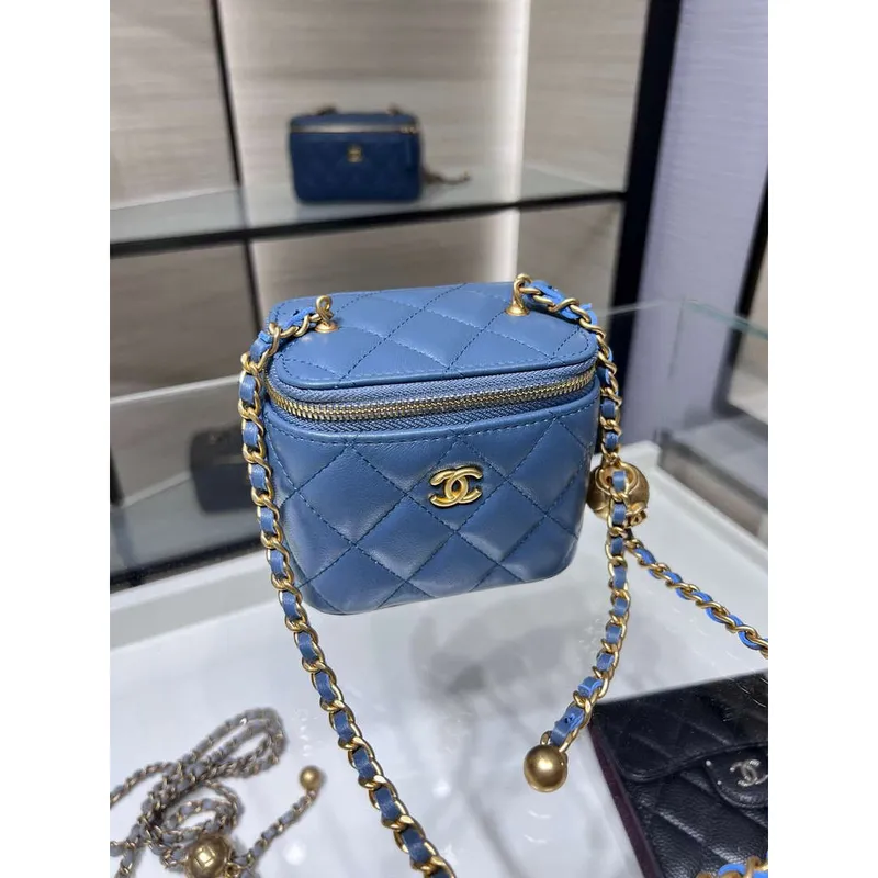 Chanel AP1447 small Vanity with chain lambskin gold Adjustable small gold balls Blue