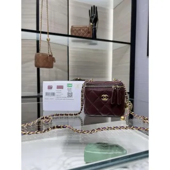 Chanel AP1447 small Vanity with chain lambskin gold Adjustable small gold balls Wine Red