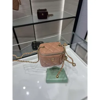 Chanel AP1447 small Vanity with chain lambskin gold Adjustable small gold balls Brown