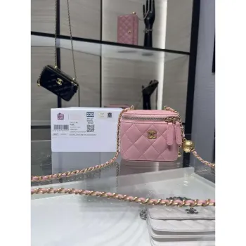 Chanel AP1447 small Vanity with chain lambskin gold Adjustable small gold balls Pink